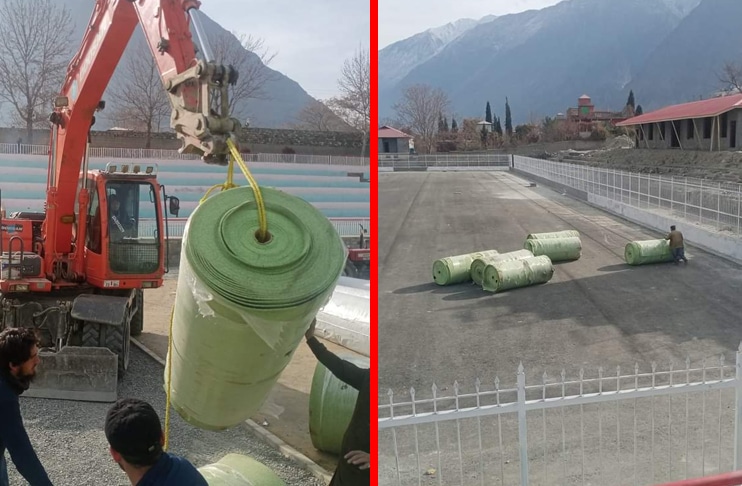 Astro Turf installation starts in Gilgit/Baltistan's Lalak Jan Hockey Stadium