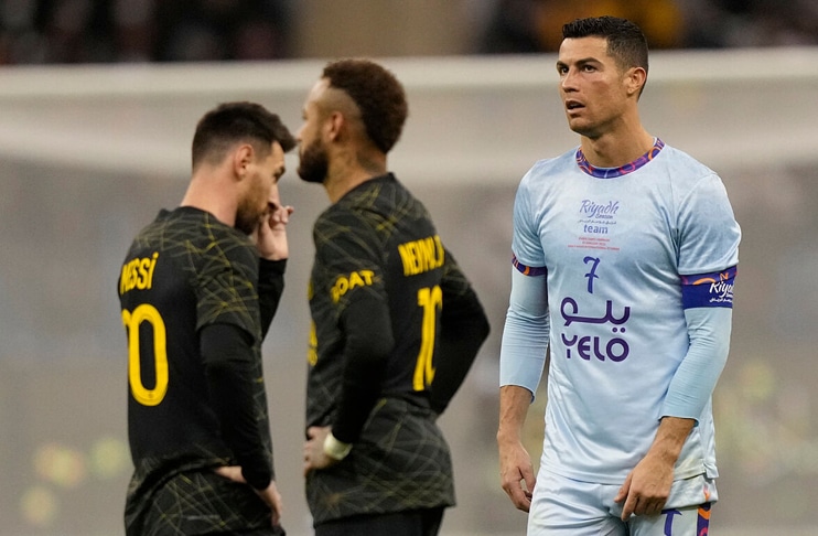 Ronaldo punched but scores twice in Saudi reunion with Messi