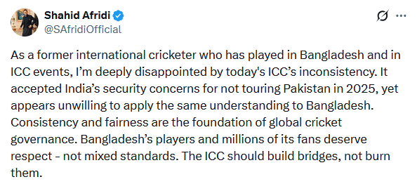 shahid-afridi-slams-icc-for-replacing-bangladesh-t20-world-cup