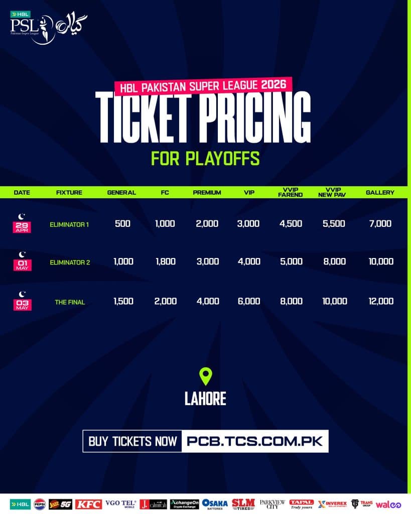 PCB unveils ticket prices for PSL 11 Eliminators Final in Lahore