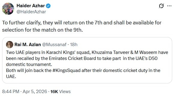 Karachi Kings UAE Muhammad Waseem Khuzaima Bin Tanveer PSL 11