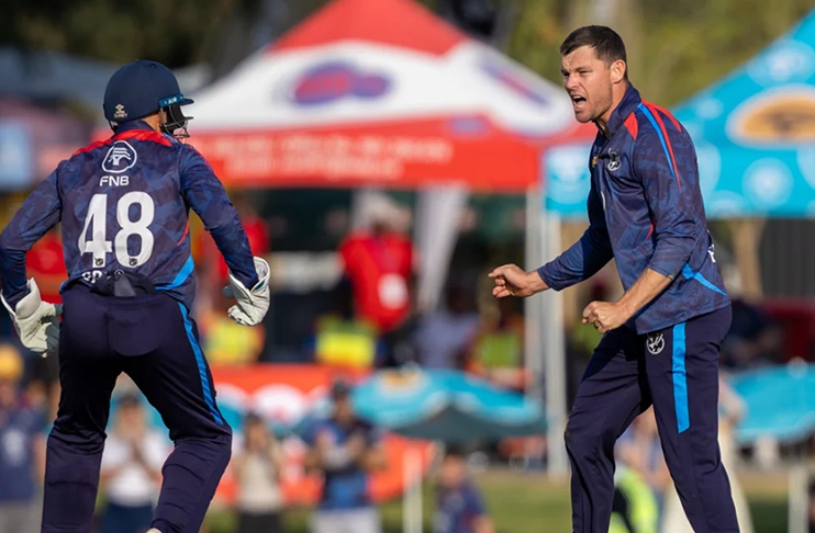 Gerhard Erasmus reacts to Namibia's win over South Africa